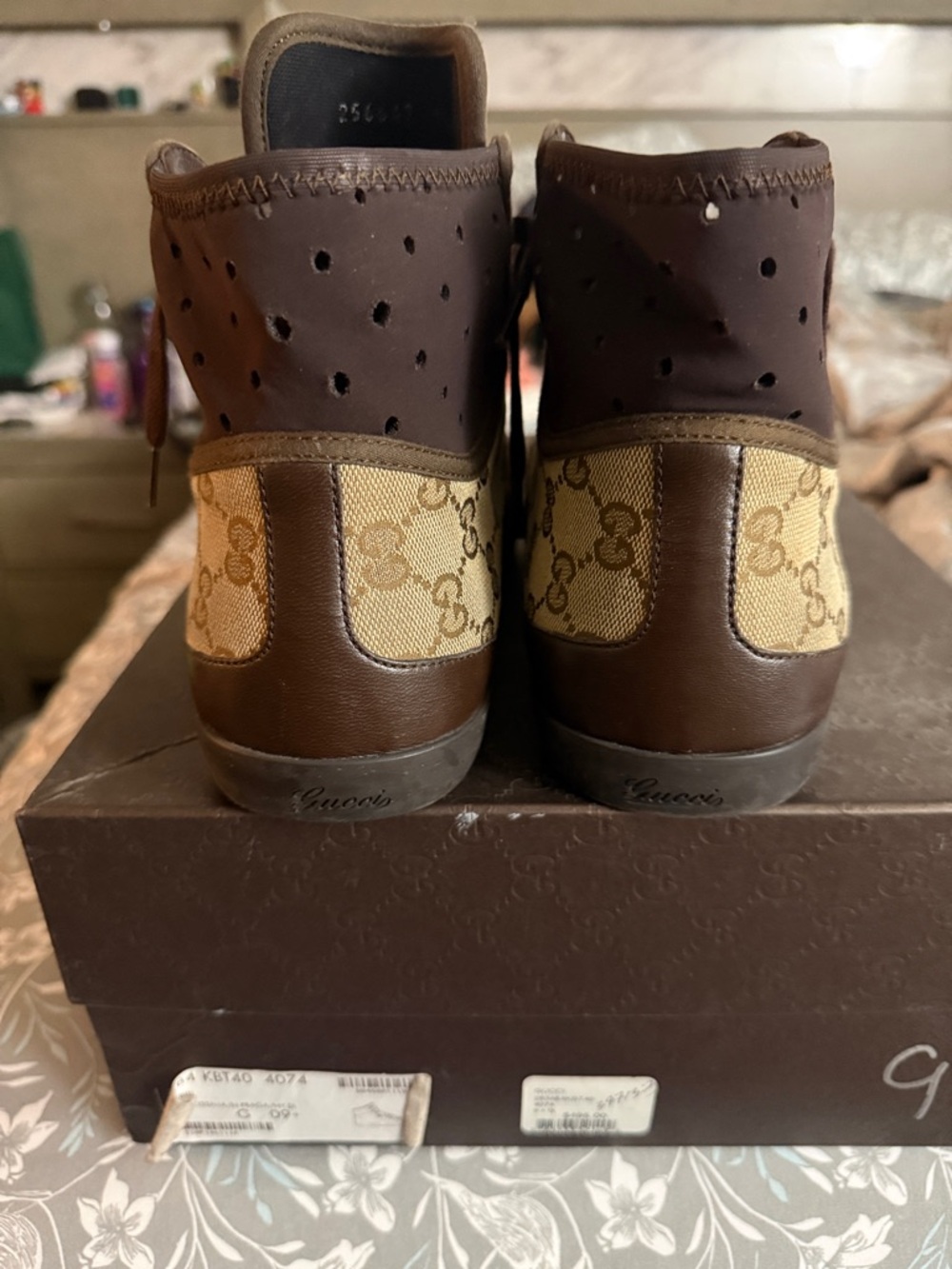 Gucci Brown GG Canvas High-Top Sneakers with Leather Trim - Picture 3 of 6